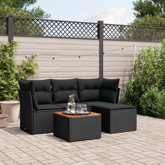 Set Divani da Giardino 5 pz con Cuscini in Polyrattan Nero - homemem39