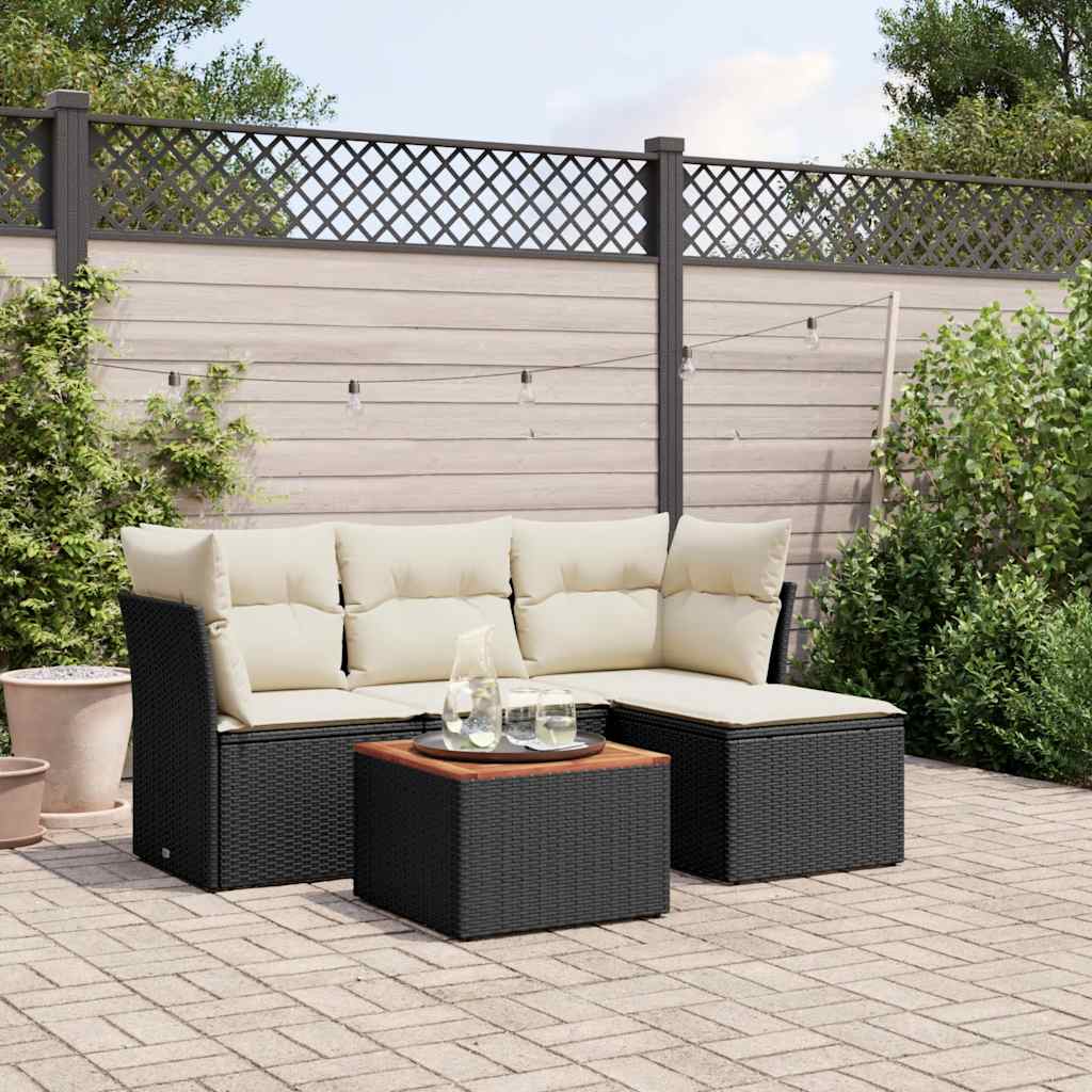 Set Divani da Giardino 5 pz con Cuscini in Polyrattan Nero - homemem39