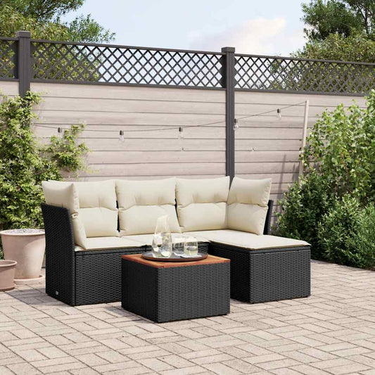 Set Divani da Giardino 5 pz con Cuscini in Polyrattan Nero - homemem39