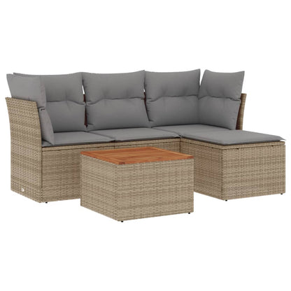 Set Divano da Giardino 5 pz con Cuscini Beige Misto Polyrattan - homemem39