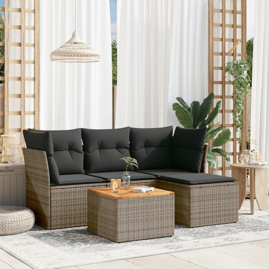 Set Divano da Giardino 5 pz con Cuscini Grigio in Polyrattan - homemem39