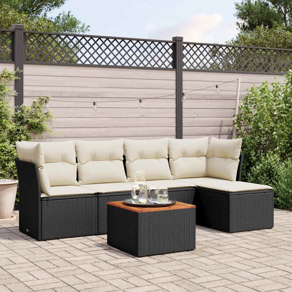 Set Divano da Giardino 6 pz con Cuscini Nero in Polyrattan - homemem39