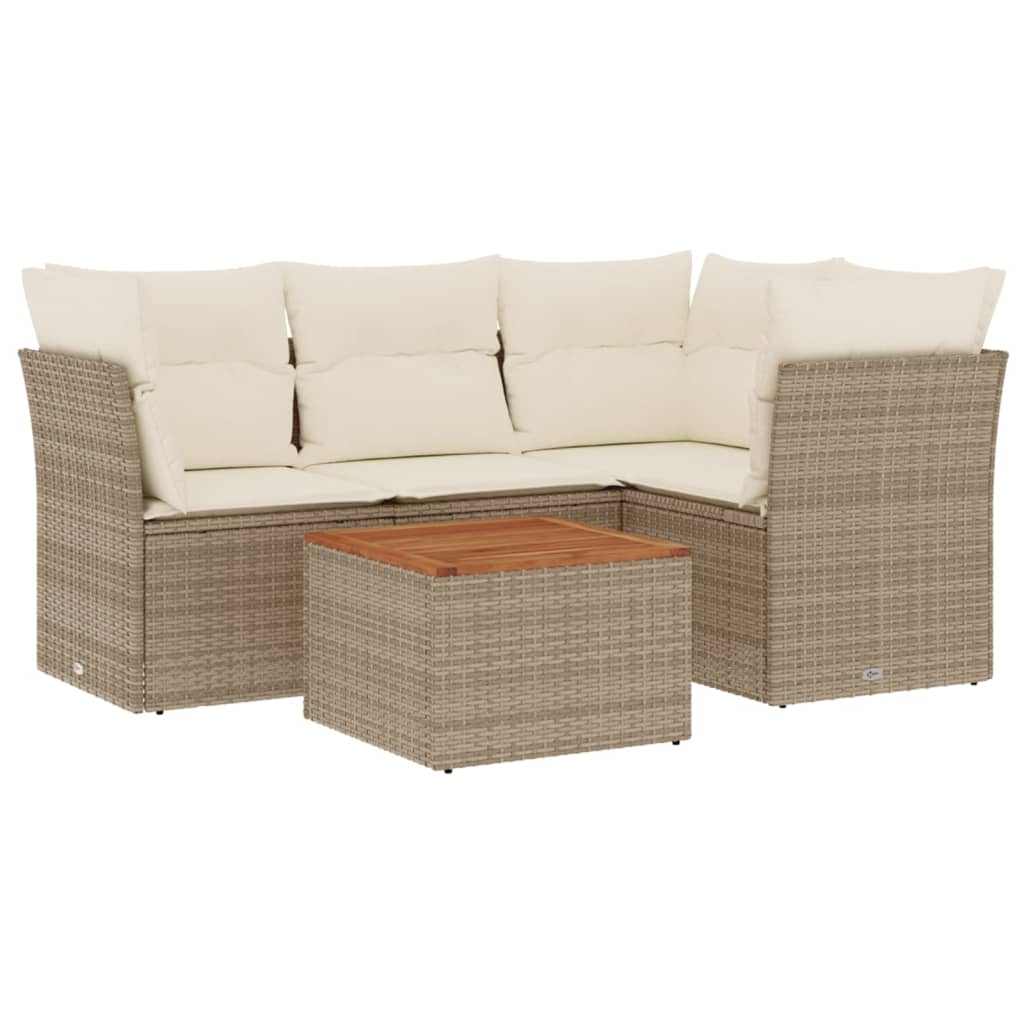 Set Divano da Giardino 5 pz con Cuscini Beige in Polyrattan