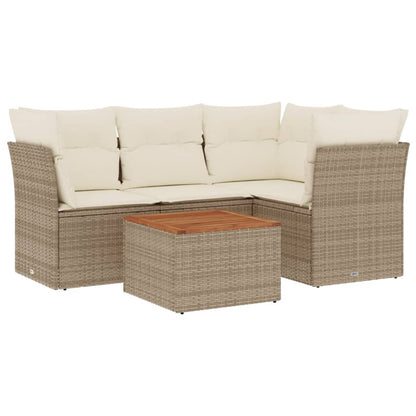 Set Divano da Giardino 5 pz con Cuscini Beige in Polyrattan