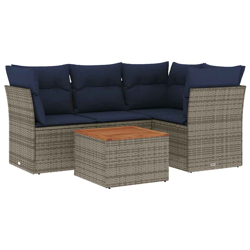 Set Divani da Giardino 5 pz con Cuscini Grigio in Polyrattan - homemem39