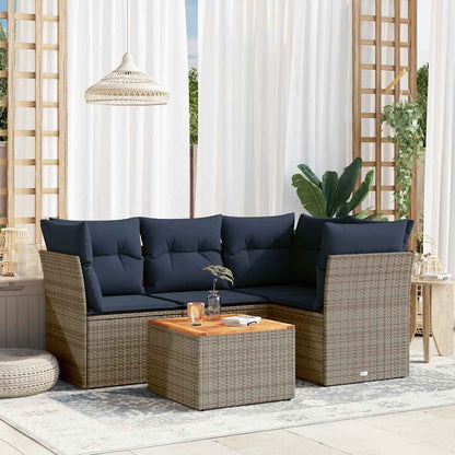 Set Divani da Giardino 5 pz con Cuscini Grigio in Polyrattan - homemem39