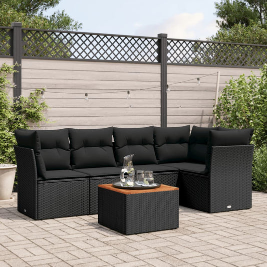 Set Divano da Giardino 6 pz con Cuscini Nero in Polyrattan - homemem39