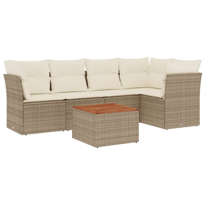 Set Divano da Giardino 6 pz con Cuscini Beige in Polyrattan