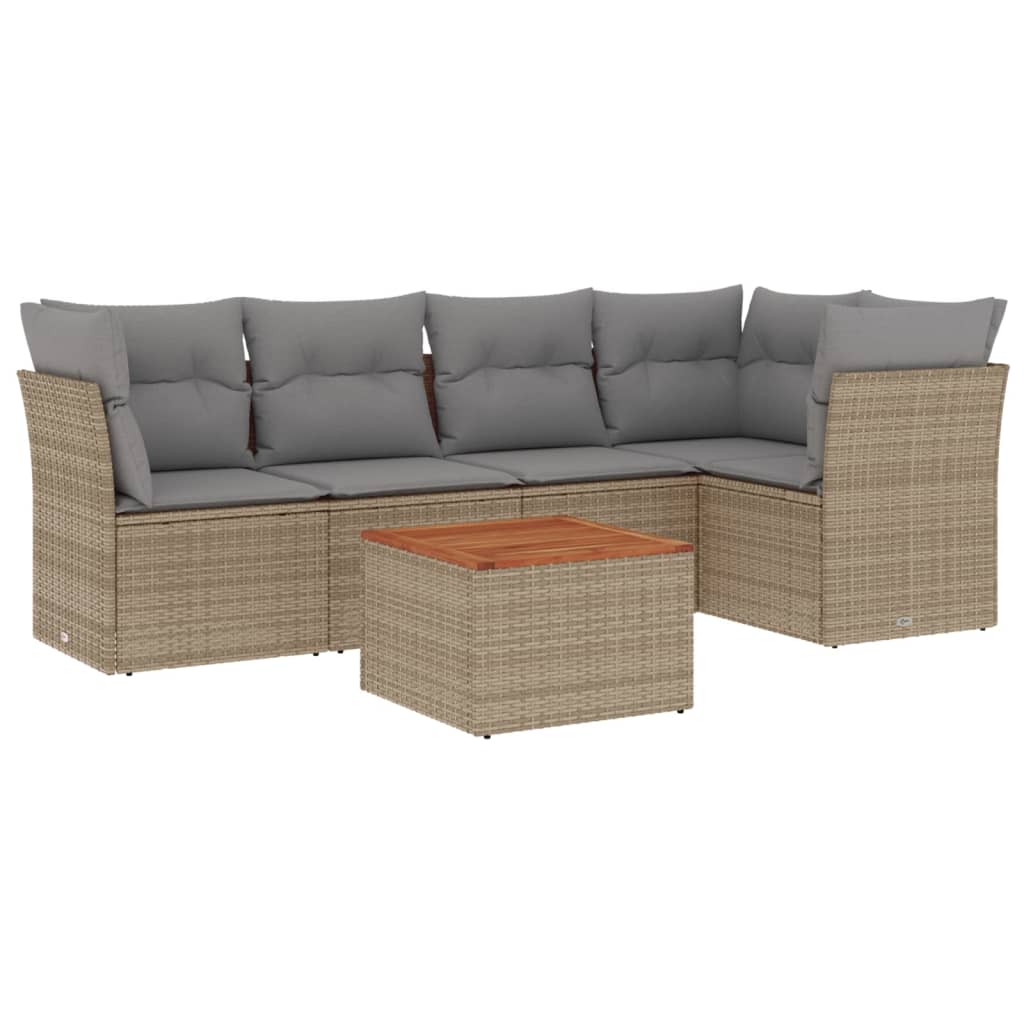 Set Divano da Giardino 6 pz con Cuscini Beige Misto Polyrattan - homemem39