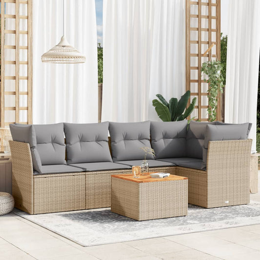 Set Divano da Giardino 6 pz con Cuscini Beige Misto Polyrattan - homemem39