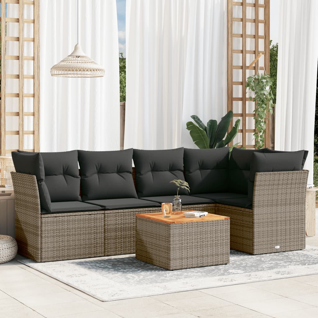 Set Divano da Giardino 6 pz con Cuscini Grigio in Polyrattan - homemem39