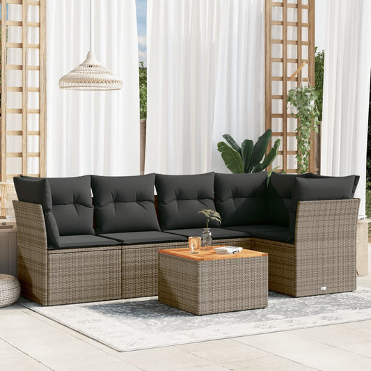 Set Divano da Giardino 6 pz con Cuscini Grigio in Polyrattan - homemem39
