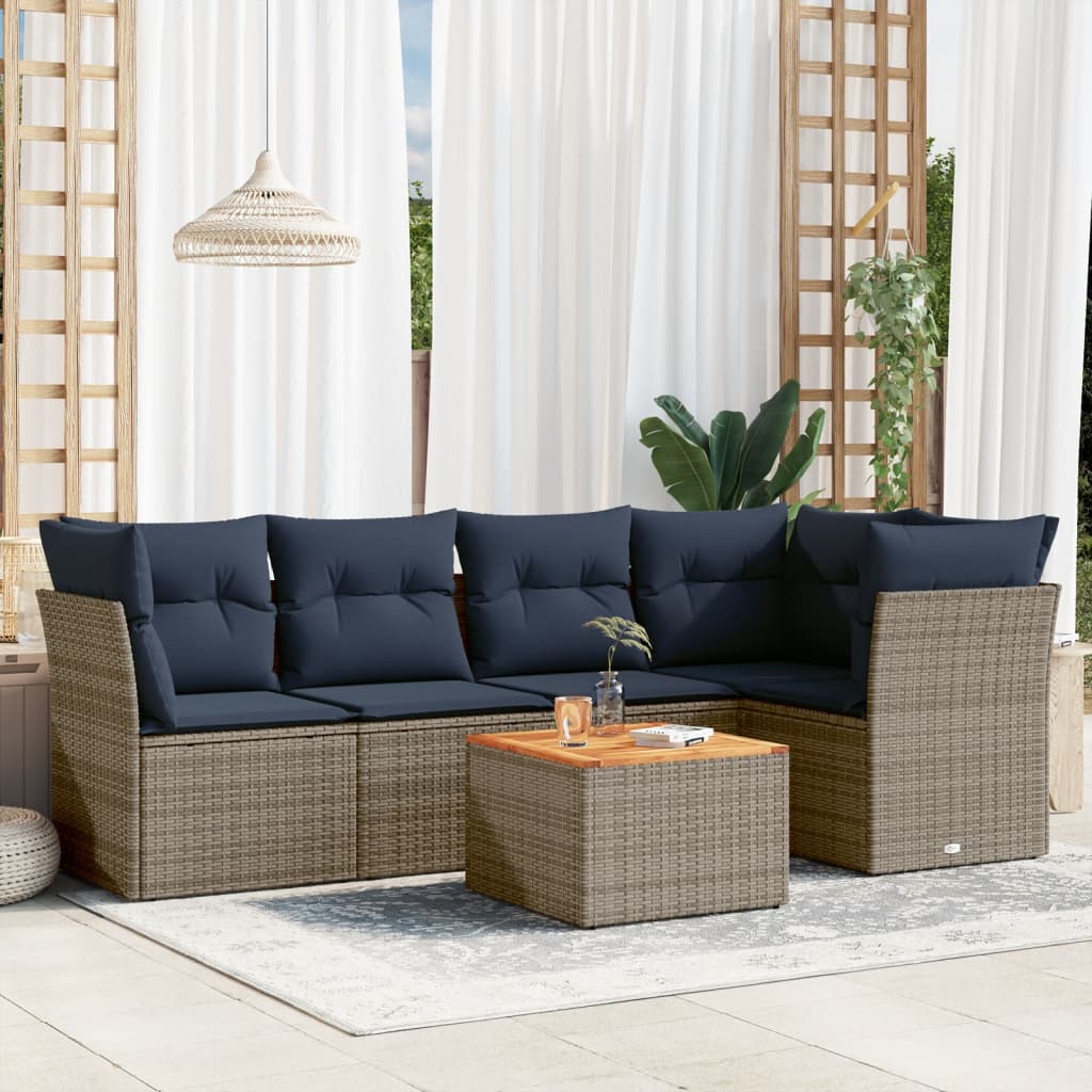 Set Divani da Giardino 6 pz con Cuscini Grigio in Polyrattan - homemem39