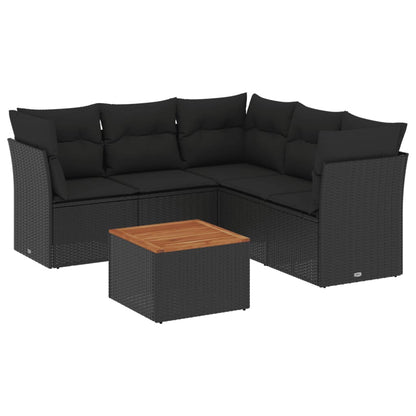 Set Divano da Giardino 6 pz con Cuscini Nero in Polyrattan - homemem39