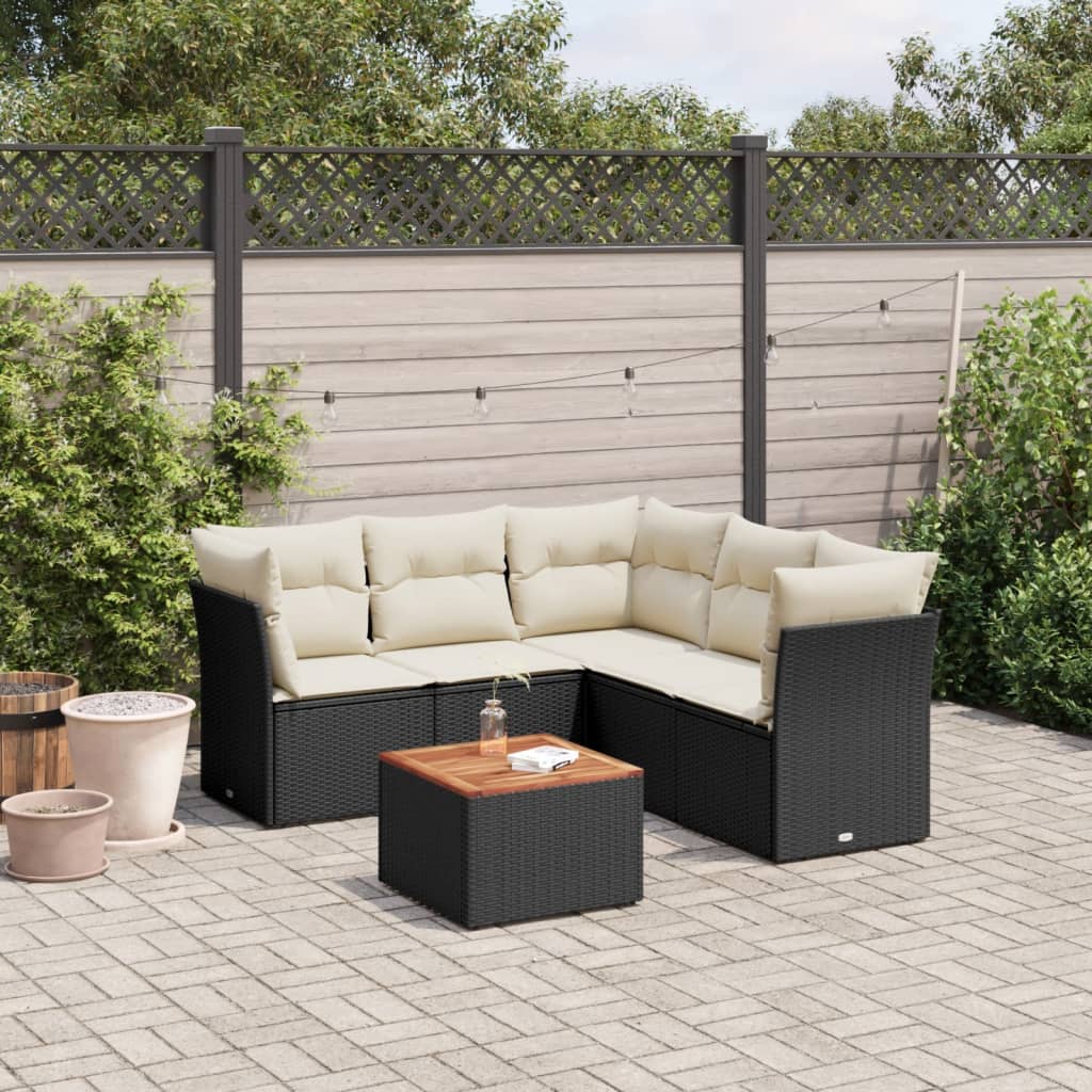 Set Divano da Giardino 6 pz con Cuscini Nero in Polyrattan - homemem39