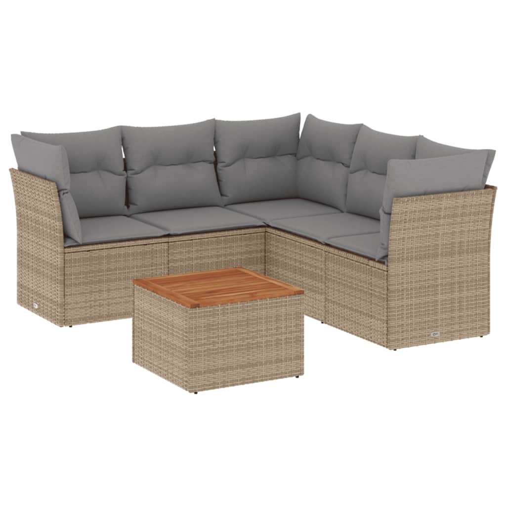 Set Divano da Giardino 6 pz con Cuscini Beige Misto Polyrattan - homemem39