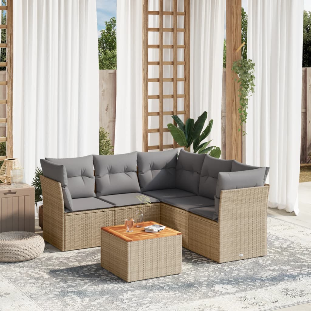 Set Divano da Giardino 6 pz con Cuscini Beige Misto Polyrattan - homemem39