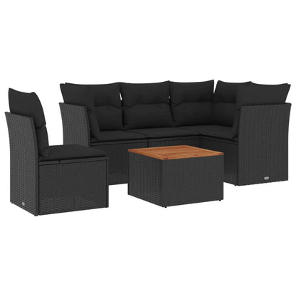Set Divano da Giardino 6 pz con Cuscini Nero in Polyrattan - homemem39