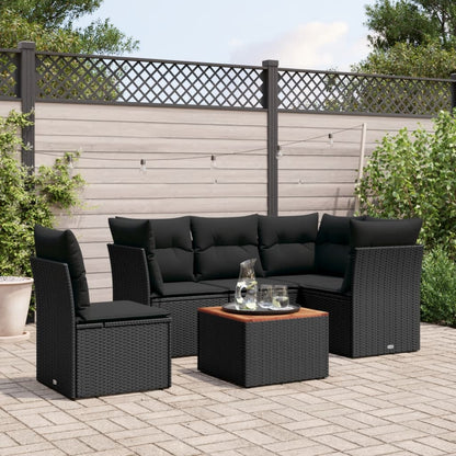 Set Divano da Giardino 6 pz con Cuscini Nero in Polyrattan - homemem39