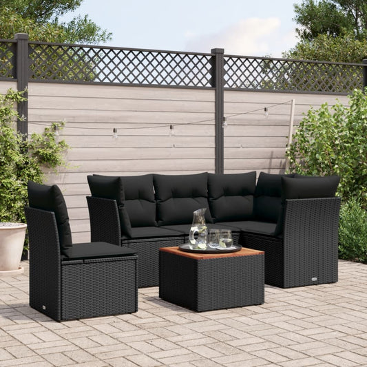 Set Divano da Giardino 6 pz con Cuscini Nero in Polyrattan - homemem39