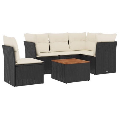 Set Divano da Giardino 6 pz con Cuscini Nero in Polyrattan - homemem39