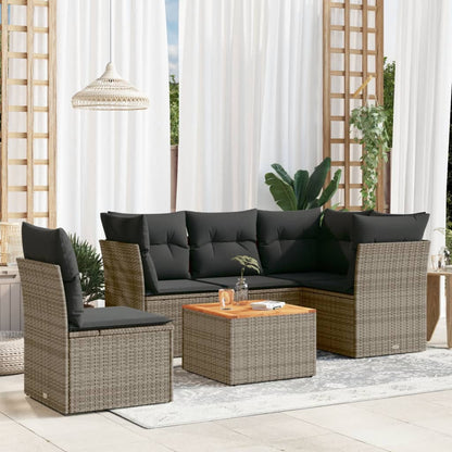 Set Divano da Giardino 6 pz con Cuscini Grigio in Polyrattan - homemem39