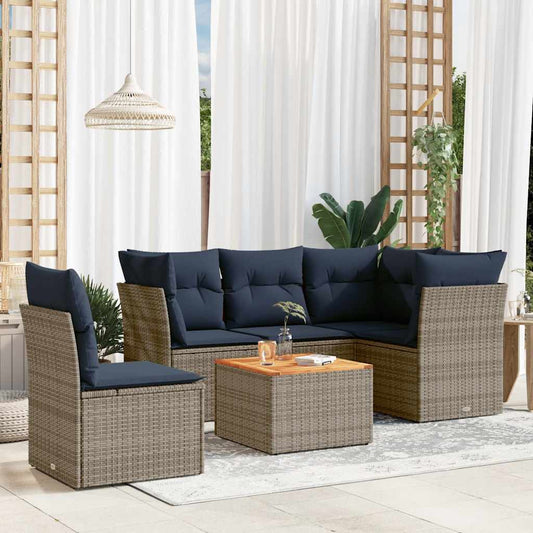 Set Divani da Giardino 6 pz con Cuscini Grigio in Polyrattan - homemem39