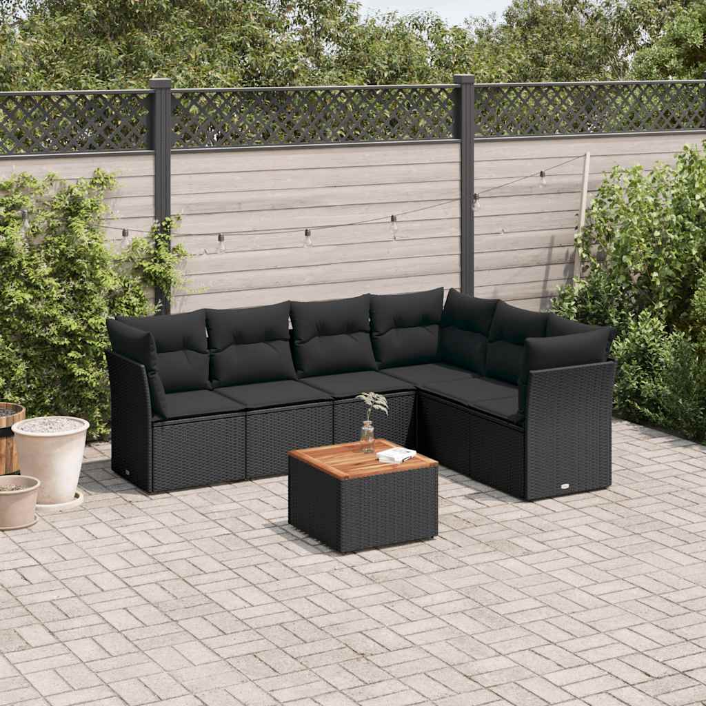 Set Divani da Giardino con Cuscini 7pz Nero Polyrattan | homemem39