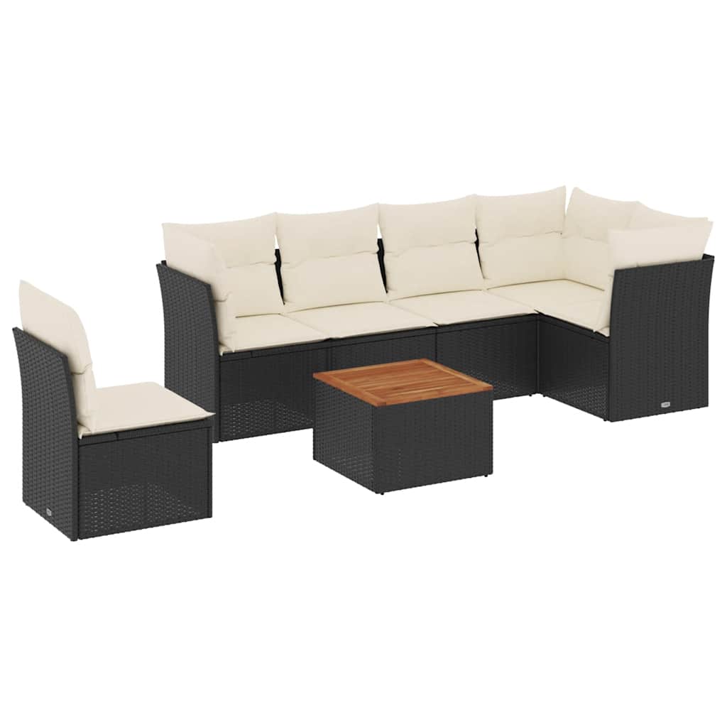 Set Divani da Giardino con Cuscini 7pz Nero Polyrattan | homemem39