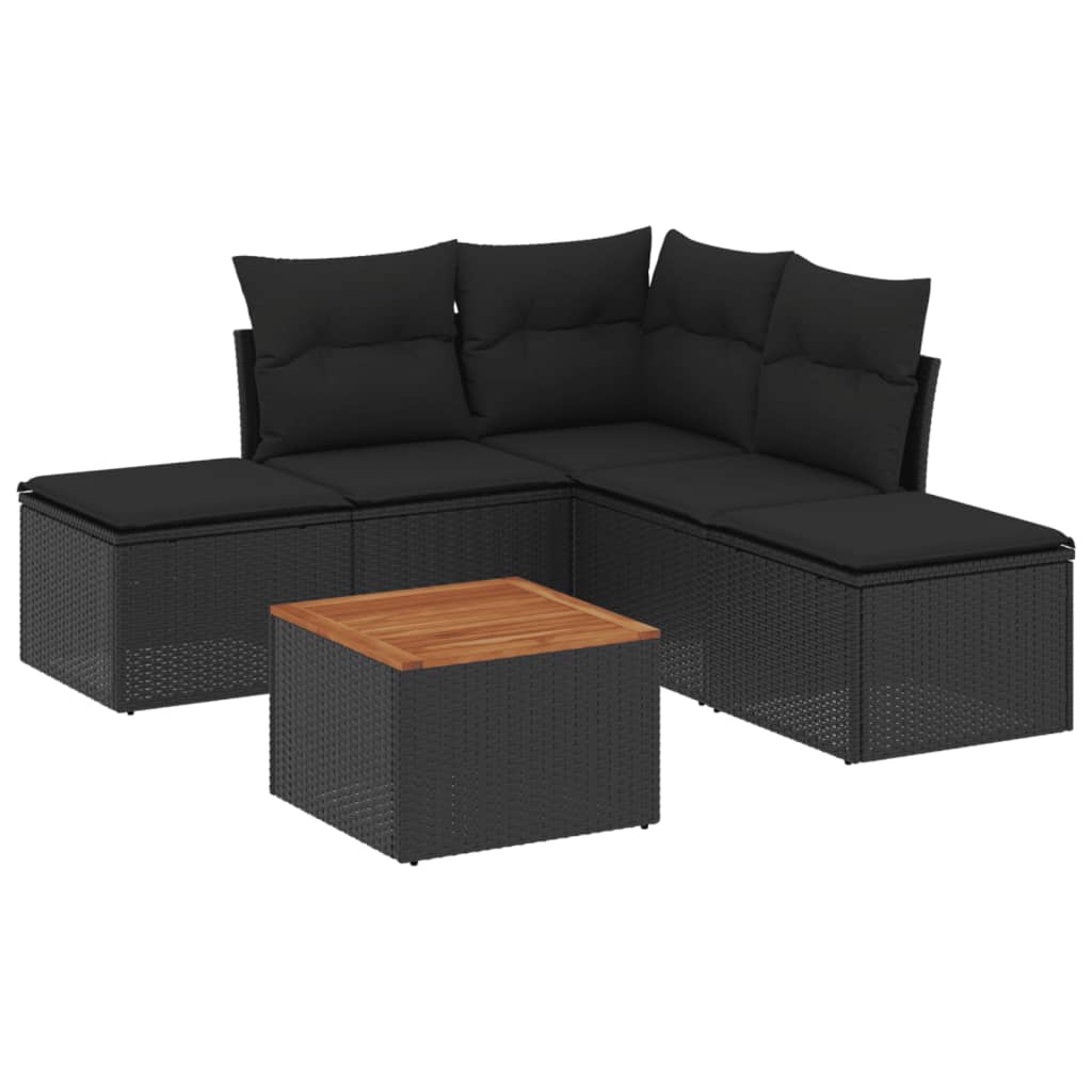 Set Divano da Giardino 6 pz con Cuscini Nero in Polyrattan - homemem39