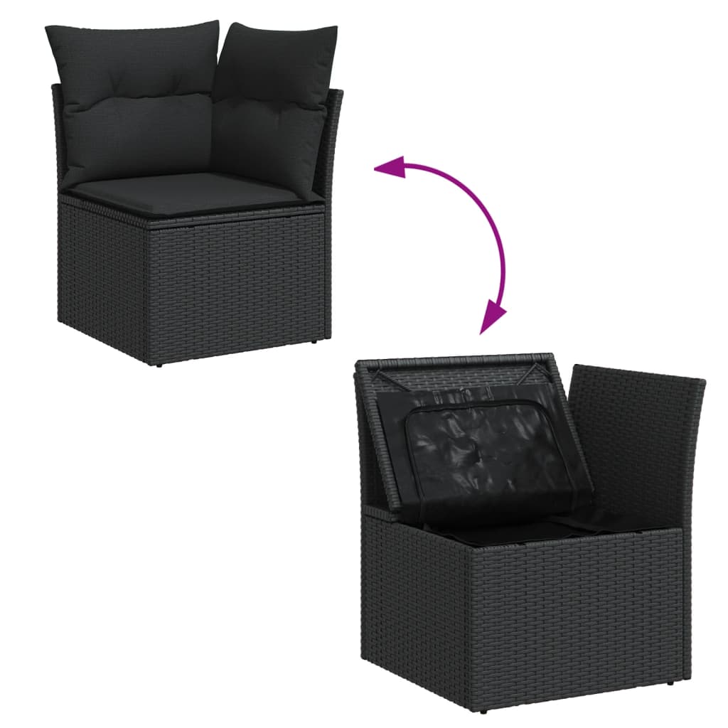 Set Divano da Giardino 6 pz con Cuscini Nero in Polyrattan - homemem39