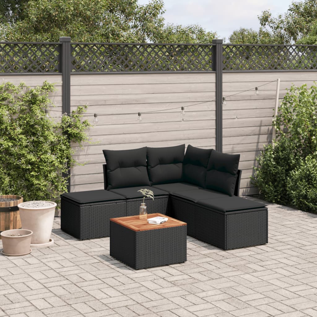 Set Divano da Giardino 6 pz con Cuscini Nero in Polyrattan - homemem39