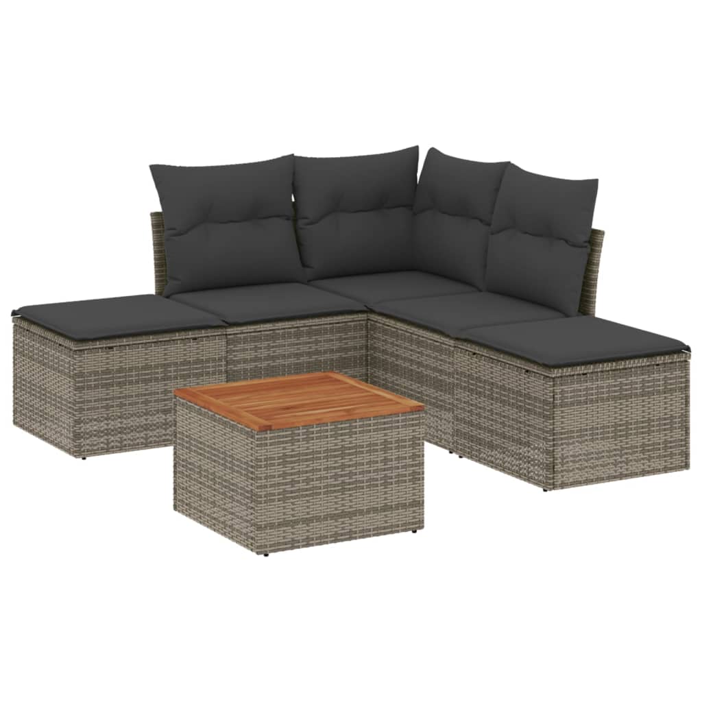 Set Divano da Giardino 6 pz con Cuscini Grigio in Polyrattan - homemem39