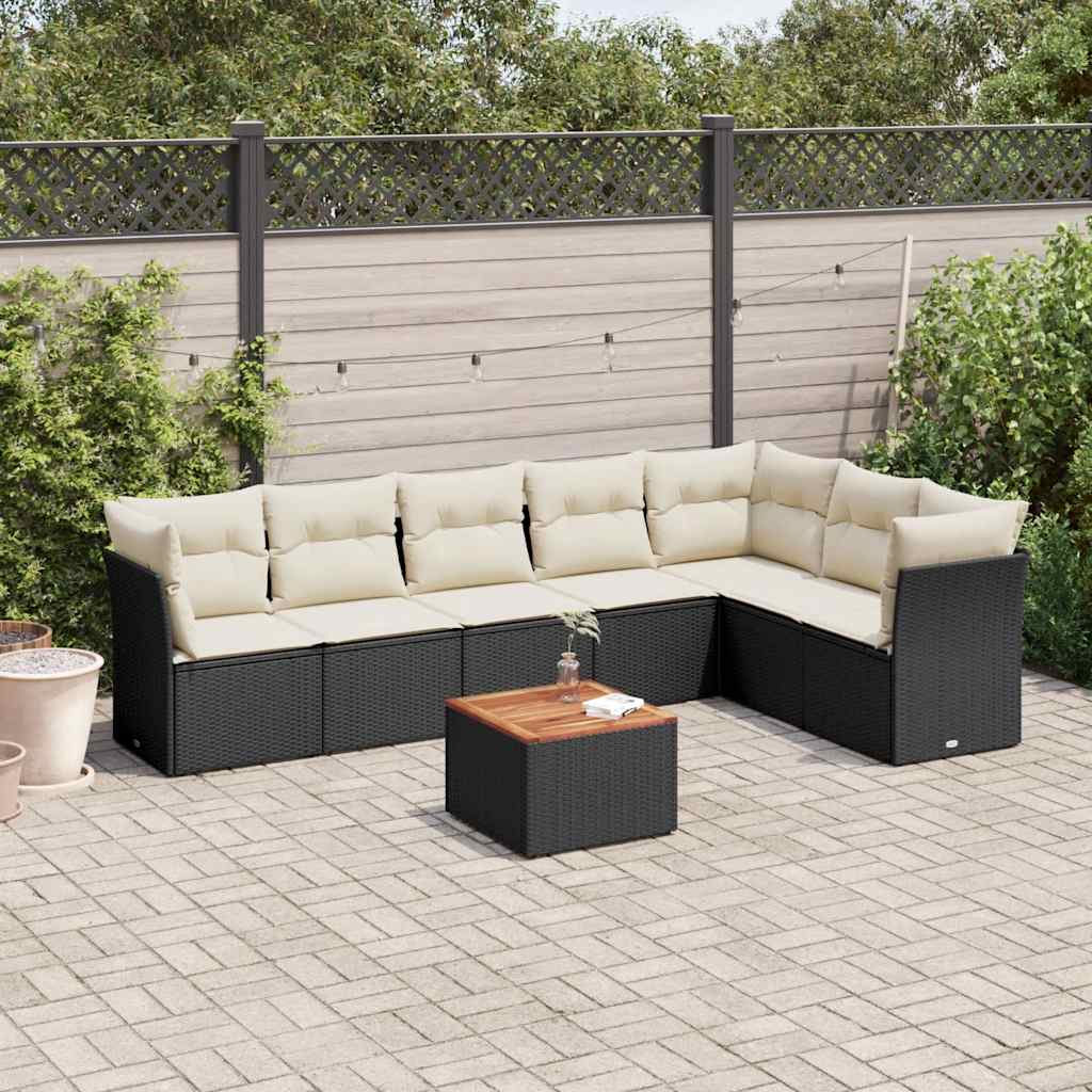 Set Divani da Giardino con Cuscini 8 pz Nero in Polyrattan - homemem39