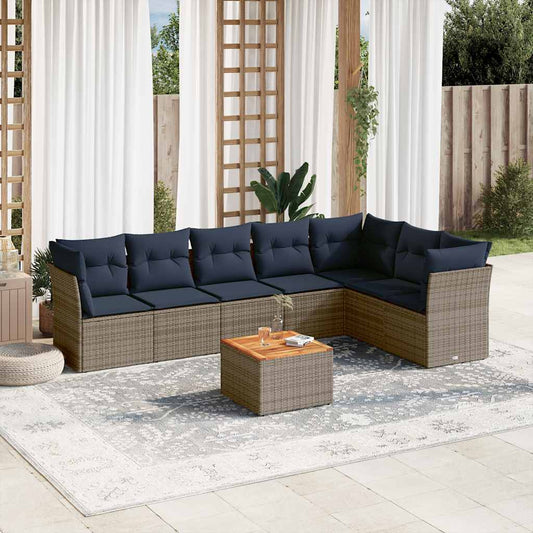 Set Divani da Giardino 8 pz con Cuscini Grigio in Polyrattan - homemem39