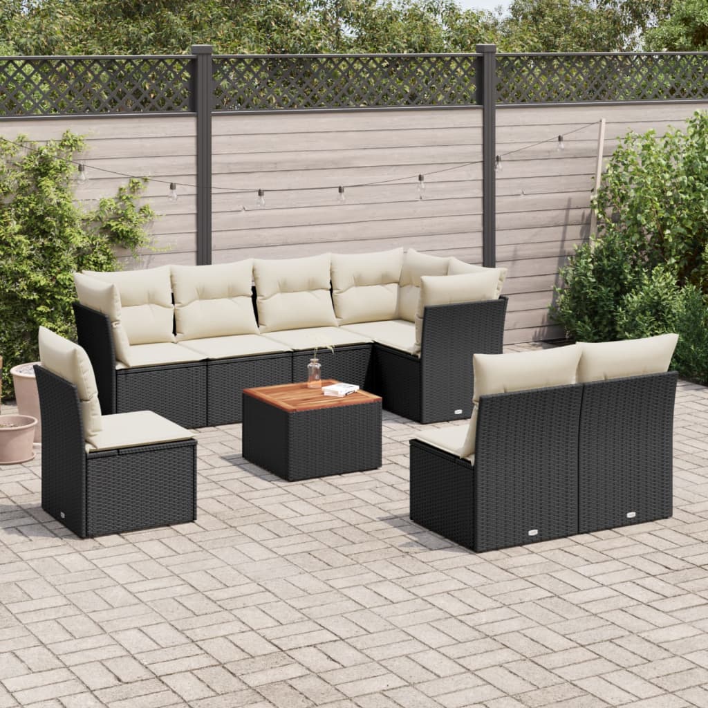 Set Divani da Giardino 9 pz con Cuscini Nero in Polyrattan - homemem39