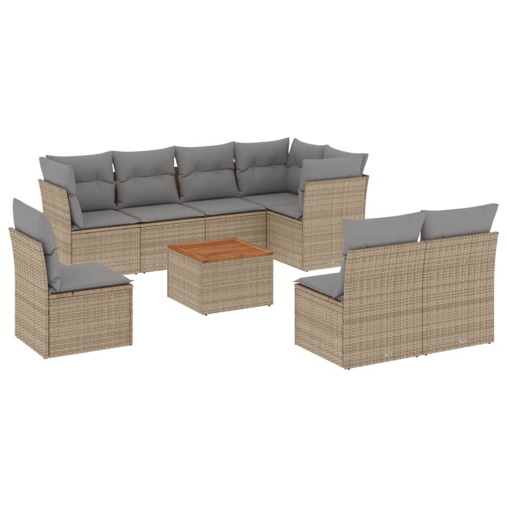 Set Divano da Giardino 9 pz con Cuscini Beige Misto Polyrattan - homemem39