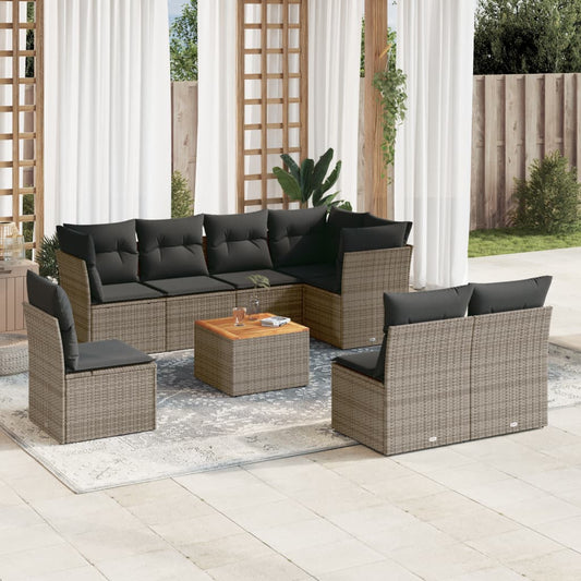 Set Divano da Giardino 9 pz con Cuscini Grigio in Polyrattan - homemem39