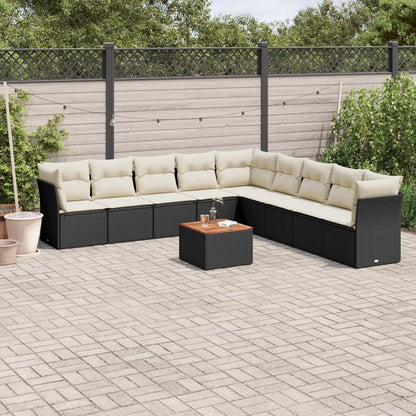 Set Divani da Giardino 10pz con Cuscini in Polyrattan Nero - homemem39
