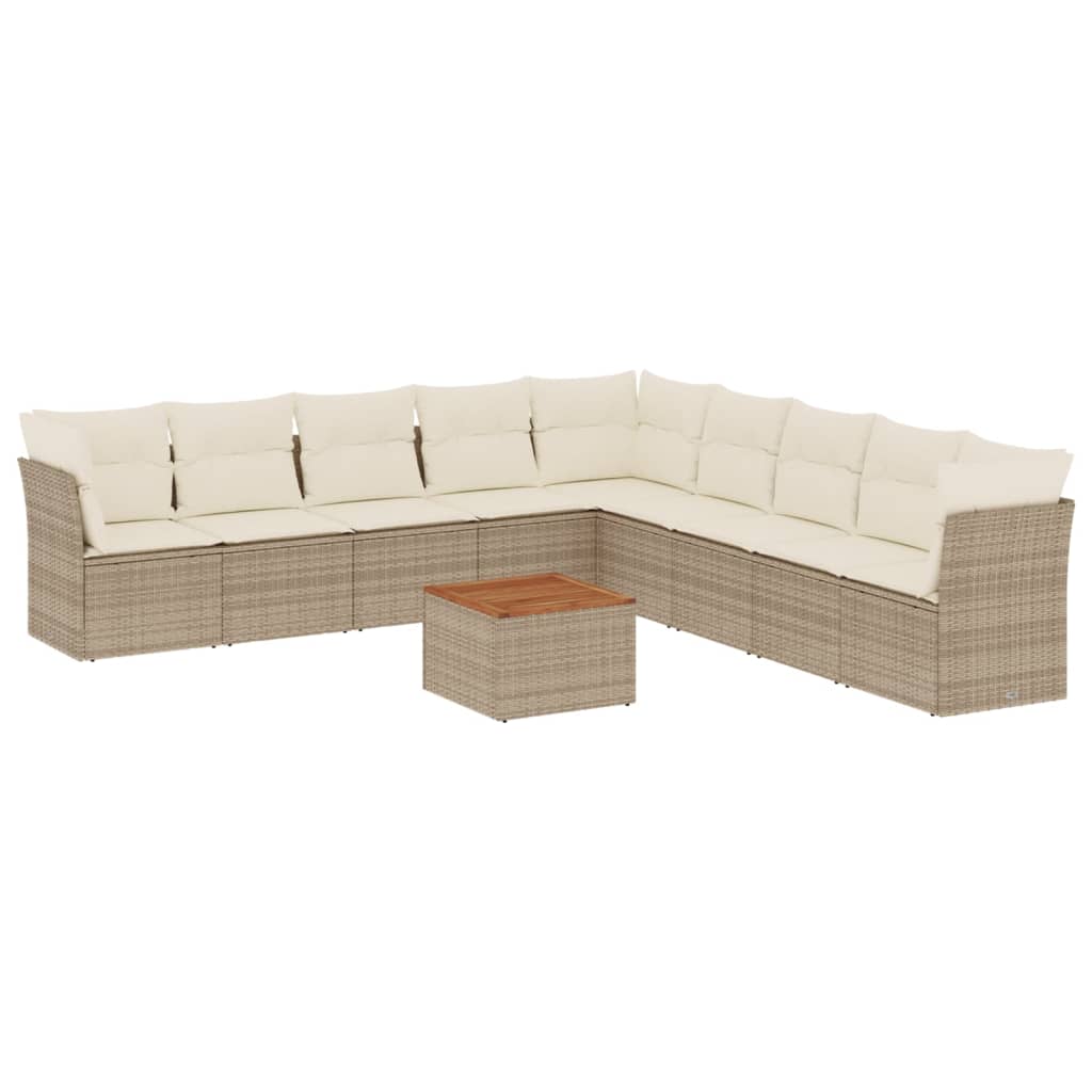 Set Divano da Giardino 10 pz con Cuscini Beige in Polyrattan - homemem39