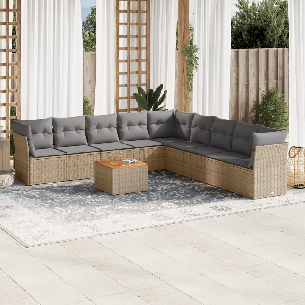 Set Divano da Giardino 10 pz con Cuscini Beige Misto Polyrattan - homemem39