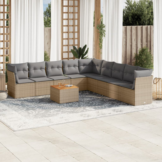Set Divano da Giardino 10 pz con Cuscini Beige Misto Polyrattan - homemem39