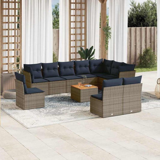 Set Divani da Giardino 11 pz con Cuscini in Polyrattan Grigio - homemem39