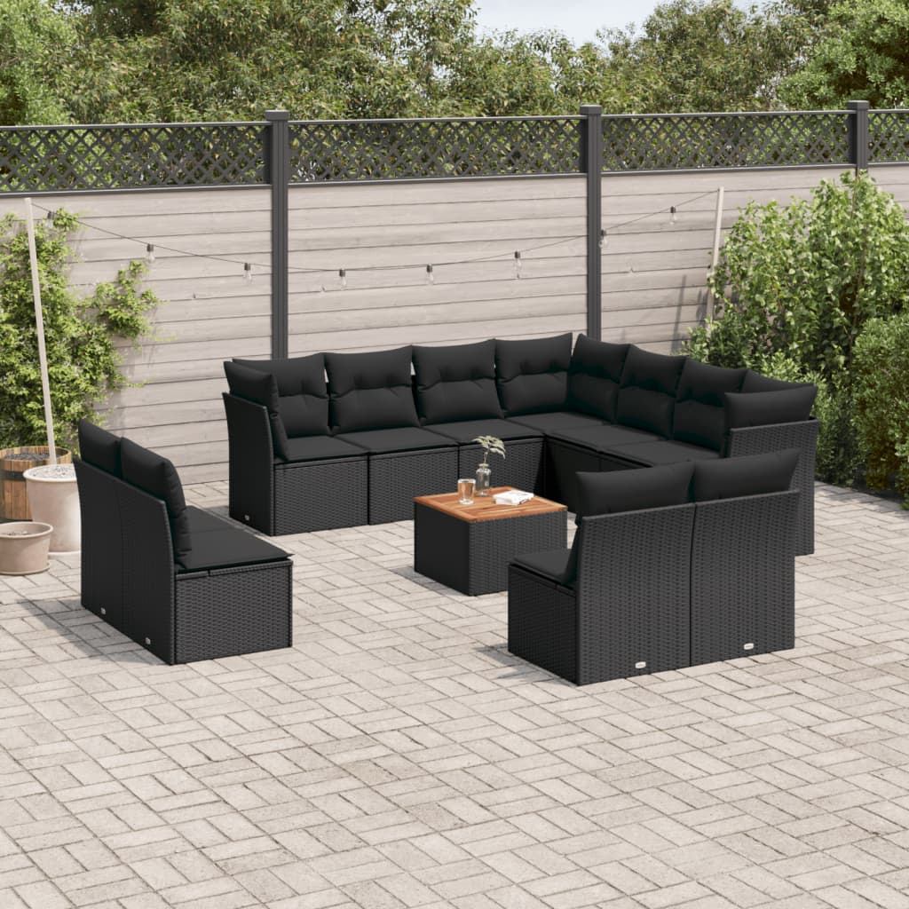 Set Divani da Giardino 12 pz con Cuscini Nero in Polyrattan - homemem39