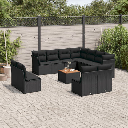 Set Divani da Giardino 12 pz con Cuscini Nero in Polyrattan - homemem39