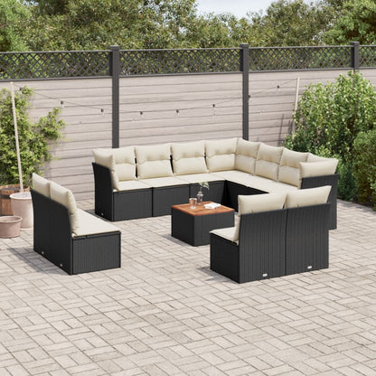 Set Divani da Giardino 12 pz con Cuscini Nero in Polyrattan - homemem39