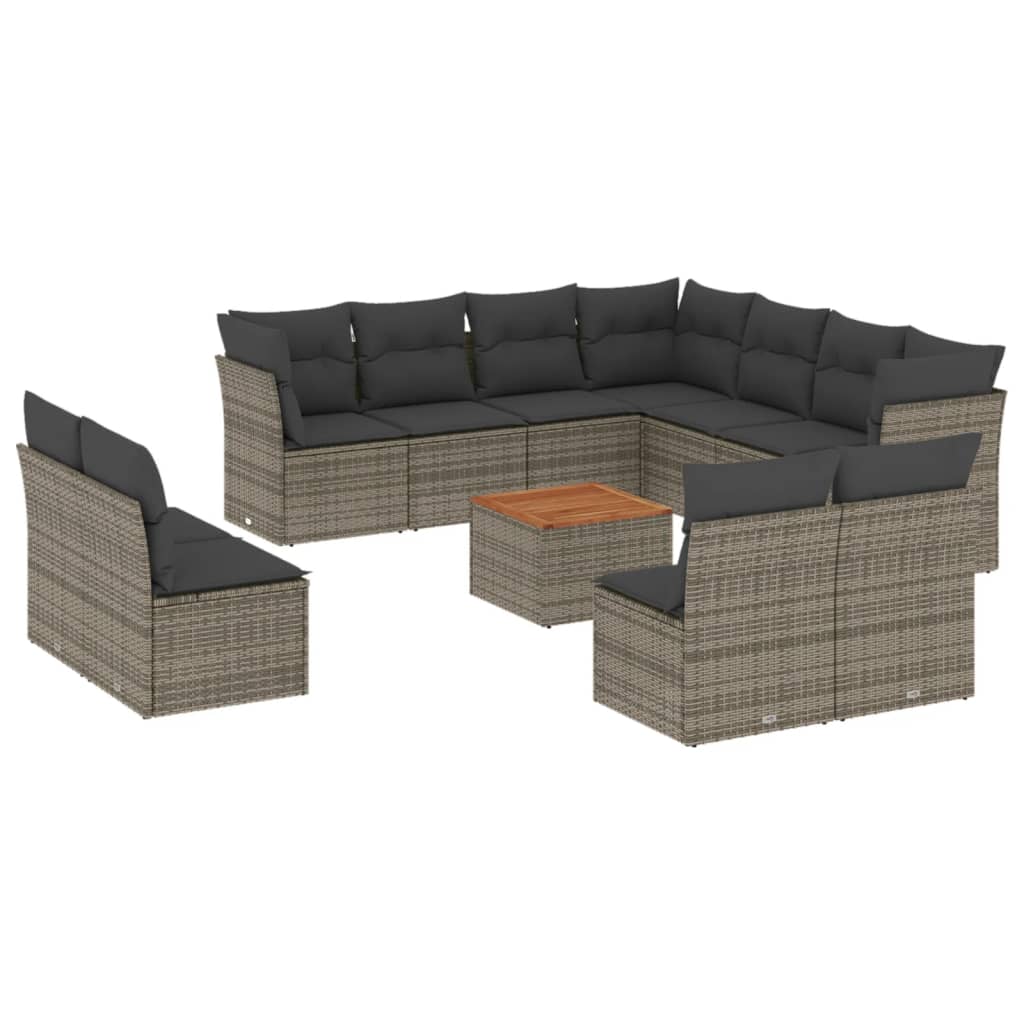Set Divani da Giardino 12 pz con Cuscini Grigio in Polyrattan - homemem39