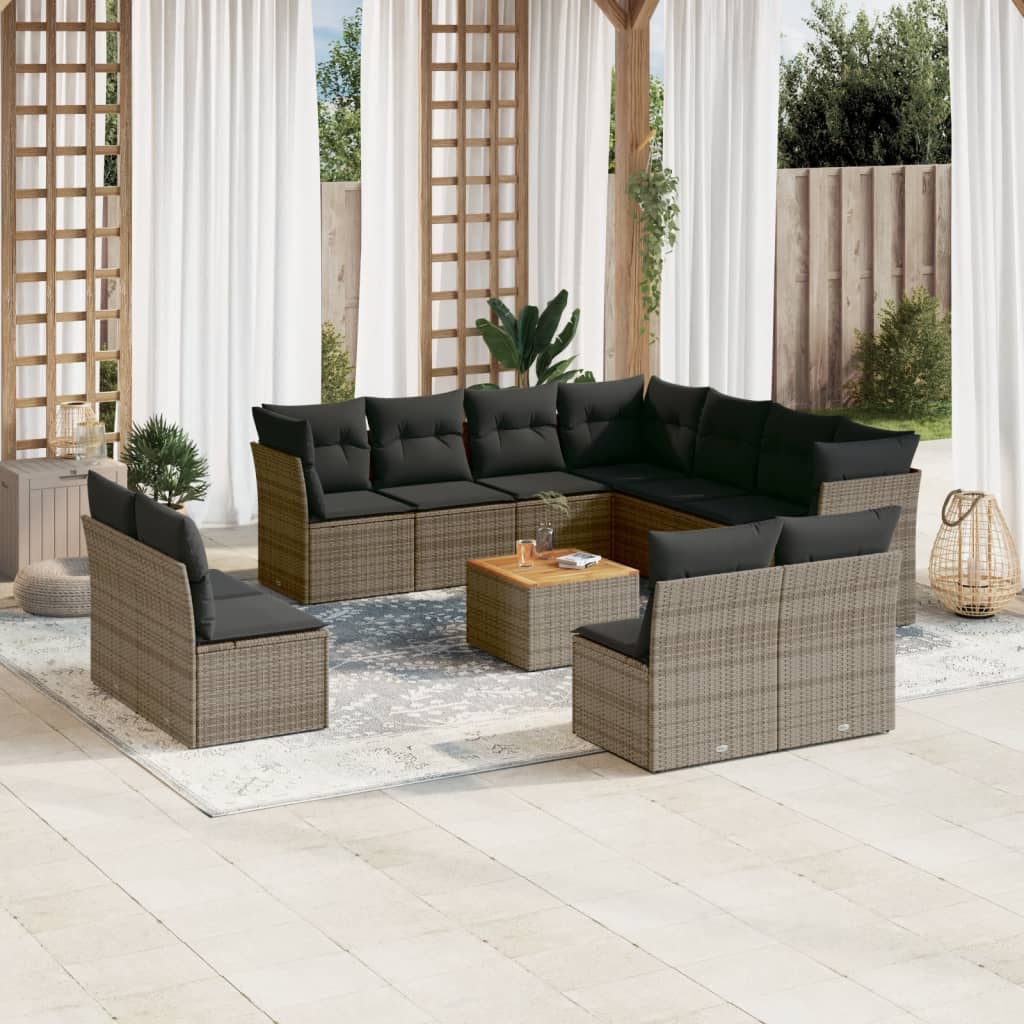 Set Divani da Giardino 12 pz con Cuscini Grigio in Polyrattan - homemem39