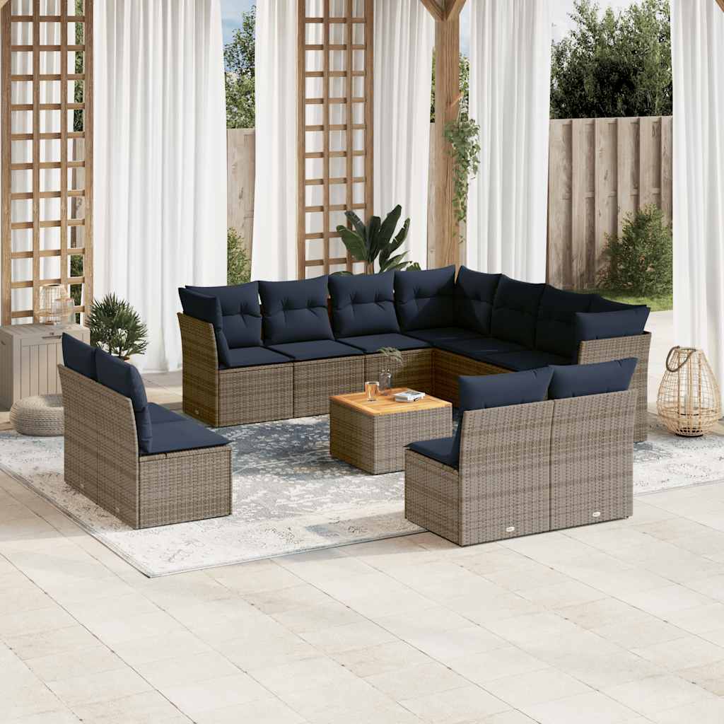 Set Divani da Giardino 12 pz con Cuscini Grigio in Polyrattan - homemem39