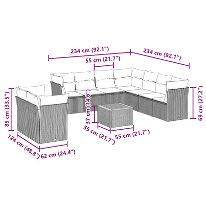 Set Divani da Giardino 11 pz con Cuscini in Polyrattan Nero - homemem39